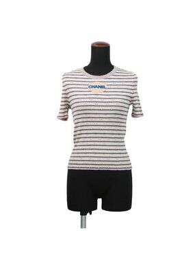 Chanel Knit Logo Border Short Sleeve 38 Top Sweater